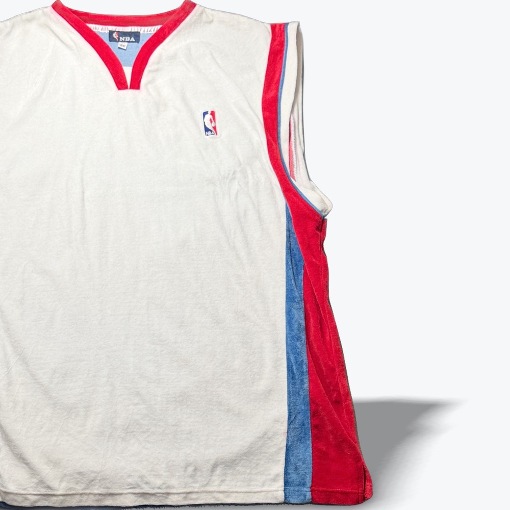 Vintage NBA Velour Jersey 2XL White Red Blue Terry‎ Cloth Y2K Lifestyle Mens XXL